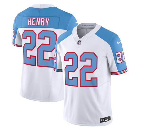 Men's Tennessee Titans #22 Derrick Henry White Blue 2023 F.U.S.E. Vapor Limited Throwback Football Stitched Jersey