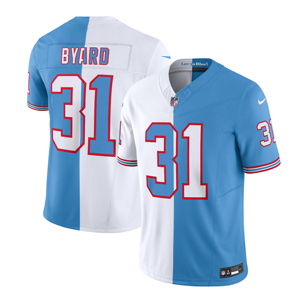 Men's Tennessee Titans #31 Kevin Byard White Blue 2023 F.U.S.E. Split Vapor Limited Throwback Football Stitched Jersey