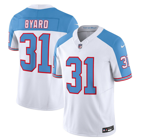 Men's Tennessee Titans #31 Kevin Byard White Blue 2023 F.U.S.E. Vapor Limited Throwback Football Stitched Jersey