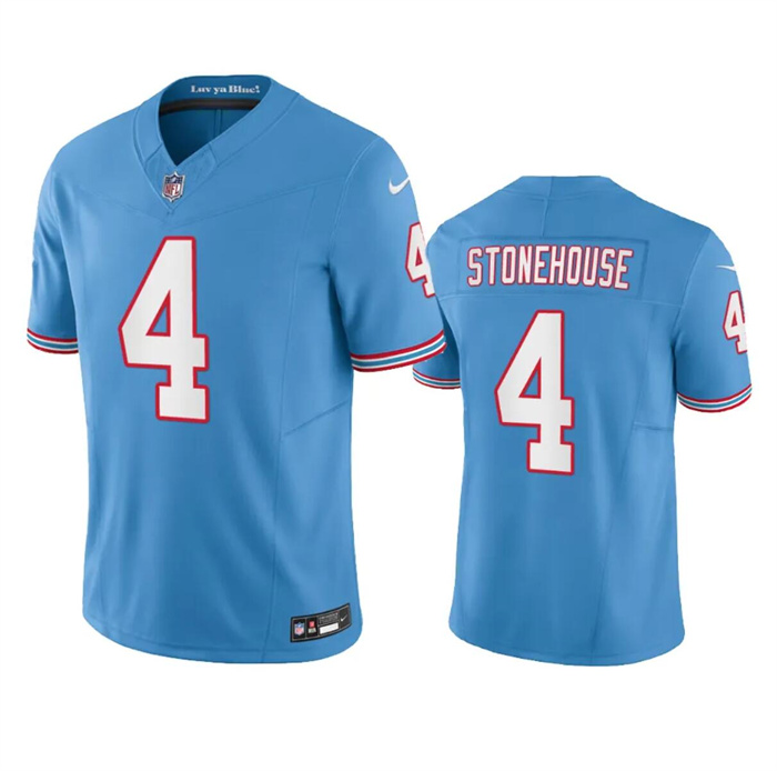 Men's Tennessee Titans #4 Ryan Stonehouse Light Blue 2023 F.U.S.E. Vapor Limited Throwback Football Stitched Jersey