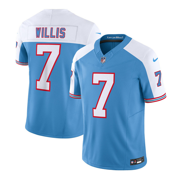 Men's Tennessee Titans #7 Malik Willis Blue White 2023 F.U.S.E. Vapor Limited Throwback Football Stitched Jersey