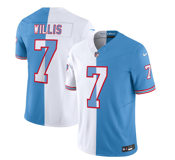 Men's Tennessee Titans #7 Malik Willis White Blue 2023 F.U.S.E. Split Vapor Limited Throwback Football Stitched Jersey