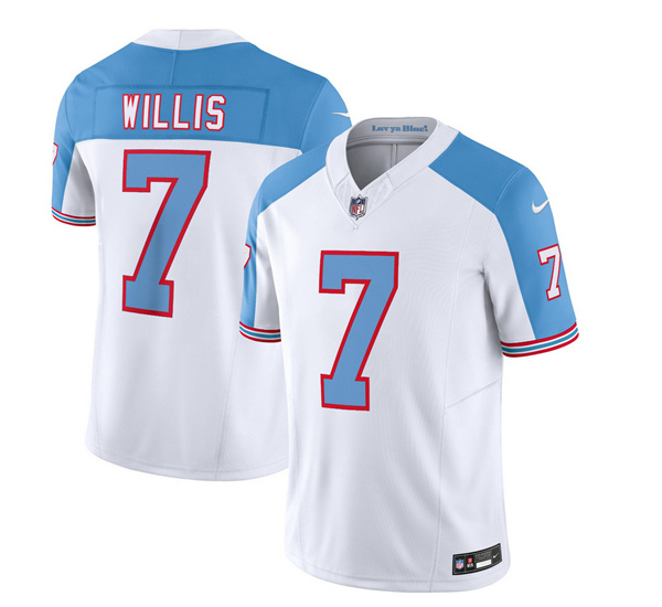 Men's Tennessee Titans #7 Malik Willis White Blue 2023 F.U.S.E. Vapor Limited Throwback Football Stitched Jersey
