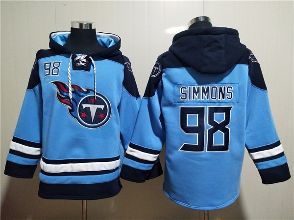 Men's Tennessee Titans #98 Jeffery Simmons Blue Lace-Up Pullover Hoodie