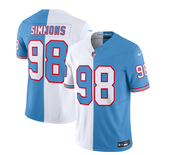 Men's Tennessee Titans #98 Jeffery Simmons White Blue 2023 F.U.S.E. Split Vapor Limited Throwback Football Stitched Jersey