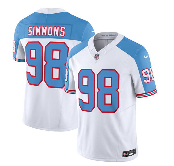 Men's Tennessee Titans #98 Jeffery Simmons White Blue 2023 F.U.S.E. Vapor Limited Throwback Football Stitched Jersey