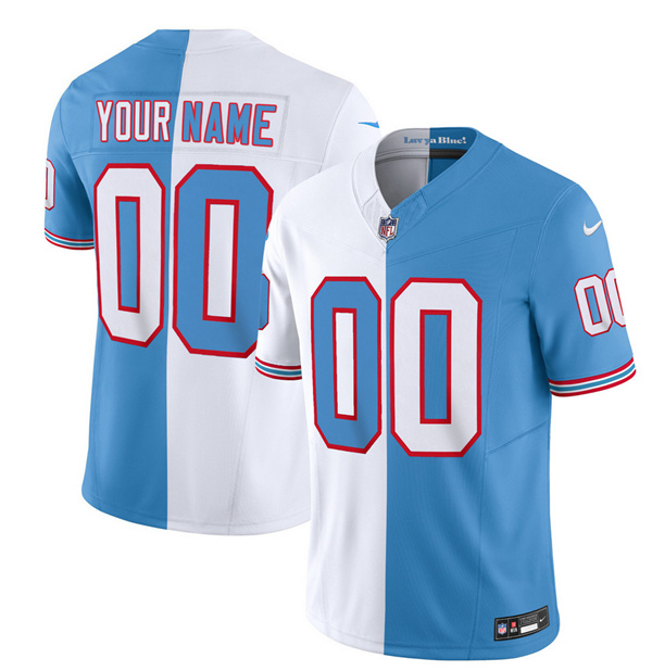 Men's Tennessee Titans Active Player Custom White Blue 2023 F.U.S.E. Split Vapor Limited Throwback Football Stitched Jersey