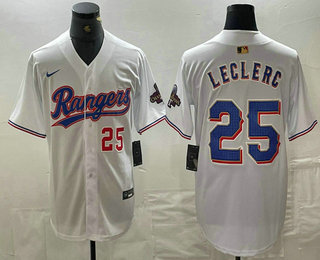 Men's Texas Rangers #25 Jose Leclerc Number White 2024 Gold Collection Limited Cool Base Jersey