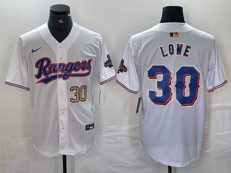 Men's Texas Rangers #30 Nathaniel Lowe Number White 2024 Gold Collection Limited Cool Base Jersey