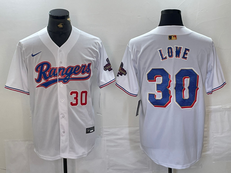 Men's Texas Rangers #30 Nathaniel Lowe Number White 2024 Gold Collection Limited Cool Base Jerseys