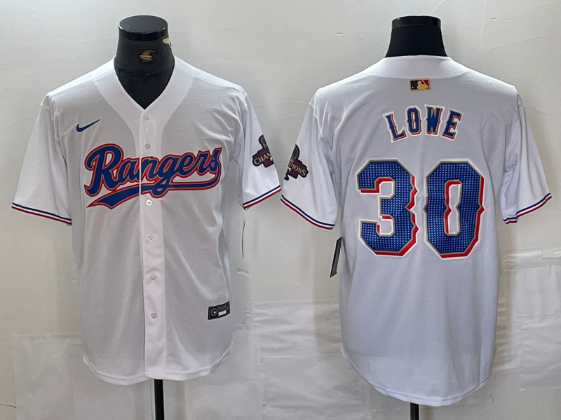 Men's Texas Rangers #30 Nathaniel Lowe White 2024 Gold Collection Limited Cool Base Jersey