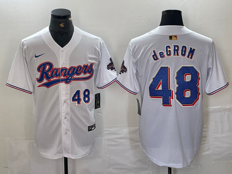 Men's Texas Rangers #48 Jacob deGrom Number White 2024 Gold Collection Limited Cool Base Jersey