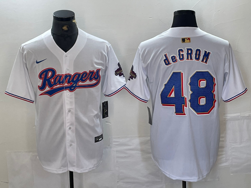 Men's Texas Rangers #48 Jacob deGrom White 2024 Gold Collection Limited Cool Base Jersey