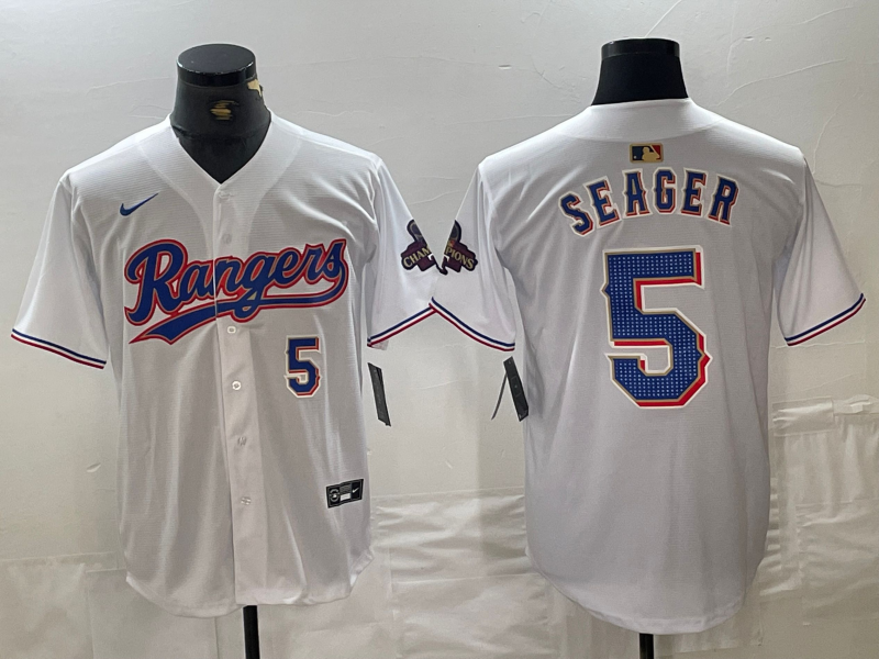 Men's Texas Rangers #5 Corey Seager Number White 2024 Gold Collection Limited Cool Base Jersey