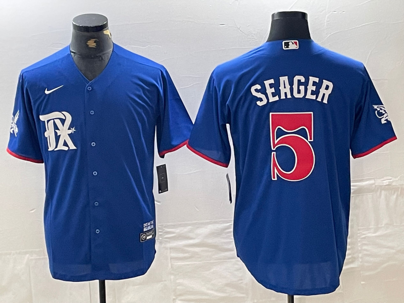 Men's Texas Rangers #5 Corey Seager Royal Blue 2023 City Connect Stitched Baseball Jersey