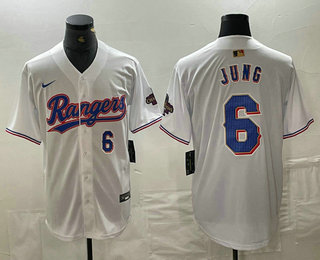 Men's Texas Rangers #6 Josh Jung Number White 2024 Gold Collection Limited Cool Base Jersey