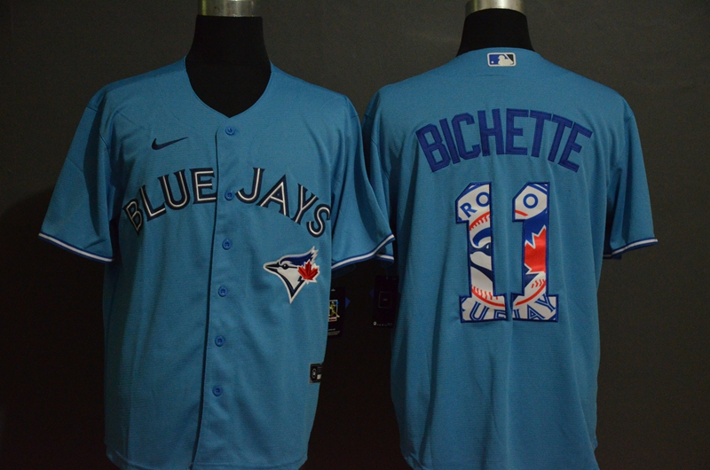 Men's Toronto Blue Jays #11 Bo Bichette Light Blue Team Logo Stitched MLB Cool Base Nike Jersey