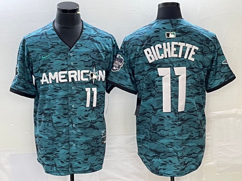 Men's Toronto Blue Jays #11 Bo Bichette Number Teal 2023 All Star Cool Base Stitched Jersey