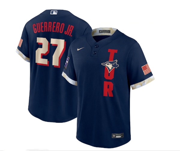 Men's Toronto Blue Jays #27 Vladimir Guerrero Jr. 2021 Navy All-Star Cool Base Stitched MLB Jersey