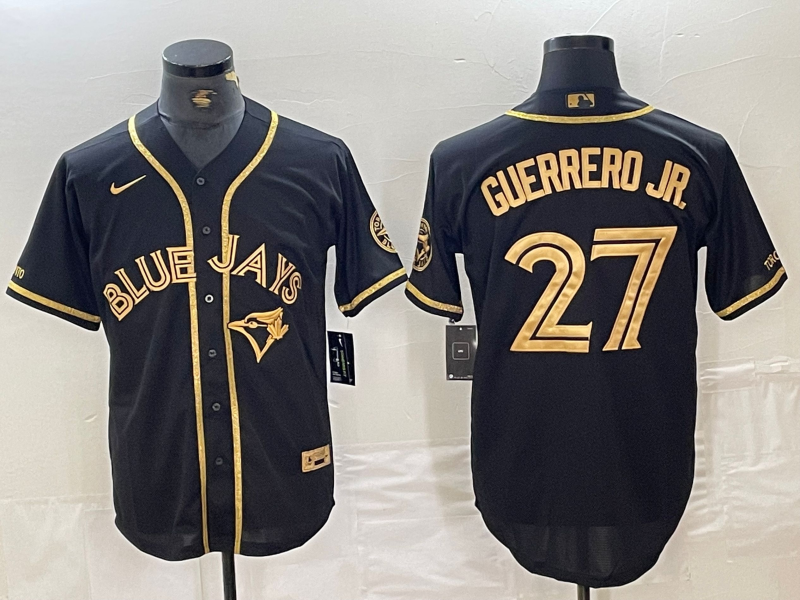 Men's Toronto Blue Jays #27 Vladimir Guerrero Jr Black Gold Cool Base Stitched Baseball Jersey