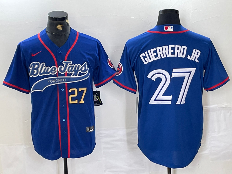 Men's Toronto Blue Jays #27 Vladimir Guerrero Jr Blue Cool Base Stitched Baseball Jerseys
