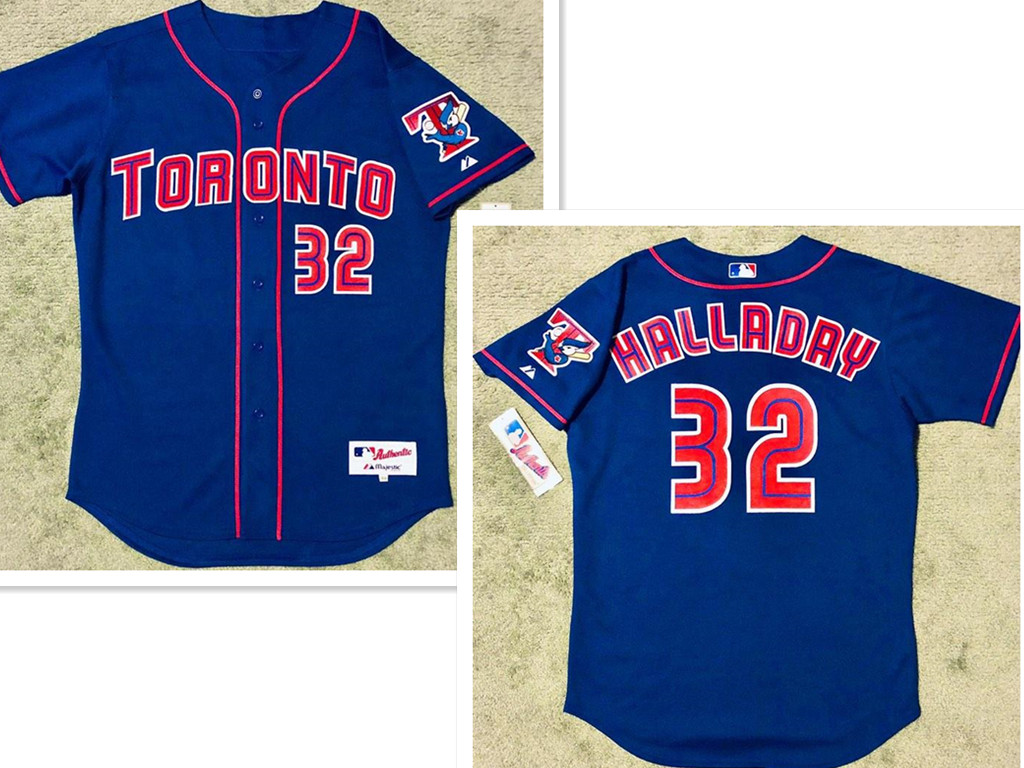 Men's Toronto Blue Jays #32 Roy Halladay Alternate Blue MLB Jersey