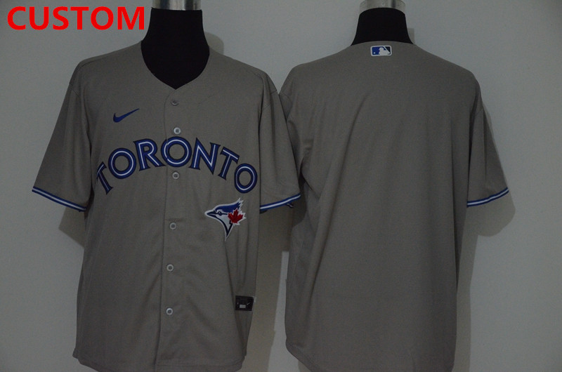 Men's Toronto Blue Jays Custom Gray Stitched MLB Cool Base Nike Jersey