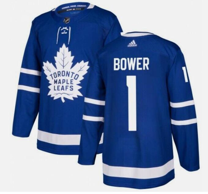 Men's Toronto Maple Leafs #1 Johnny Bower Adidas Home Blue NHL Hockey Jersey