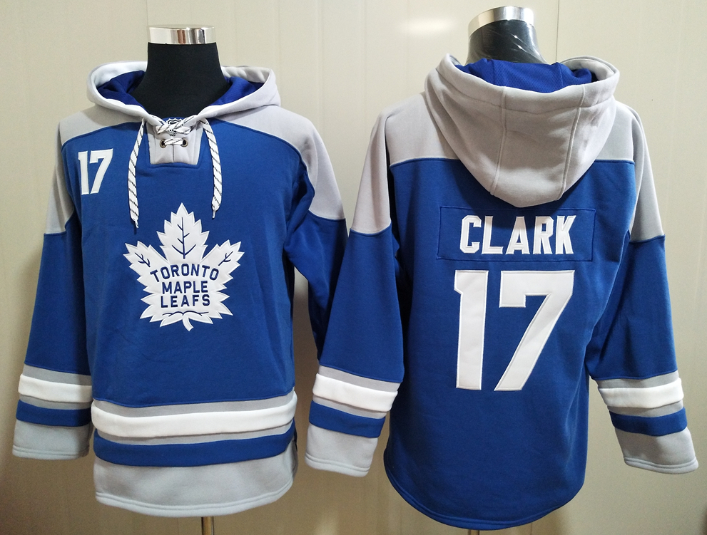 Men's Toronto Maple Leafs #17 Wendel Clark Blue All Stitched Hooded Sweatshirt Ageless Must-Have Lace-Up Pullover Hoodie