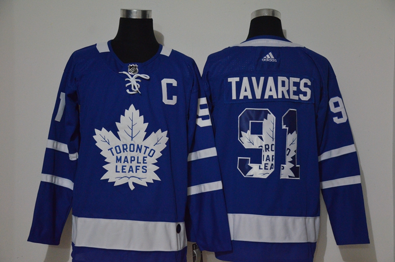 Men's Toronto Maple Leafs #91 John Tavares Royal Blue With Team Logo Adidas Stitched NHL Jersey