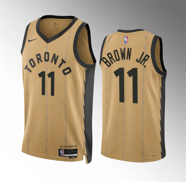 Men's Toronto Raptors #11 Bruce Brown Jr Gold 2023-24 City Edition Stitched Basketball Jersey