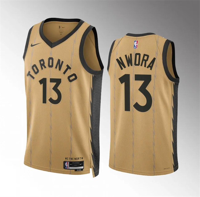 Men's Toronto Raptors #13 Jordan Nwora Gold 2023-24 City Edition Stitched Basketball Jersey