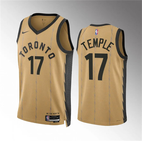 Men's Toronto Raptors #17 Garrett Temple Gold 2023-24 City Edition Stitched Basketball Jersey