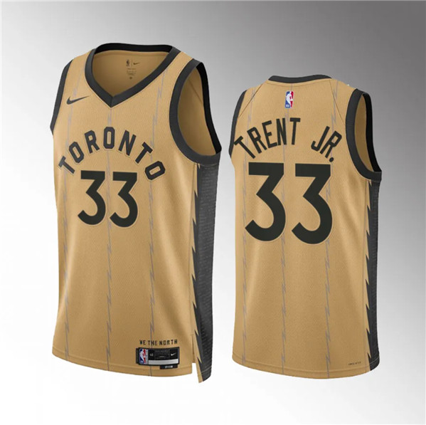 Men's Toronto Raptors #33 Gary Trent Jr. Gold 2023-24 City Edition Stitched Basketball Jersey