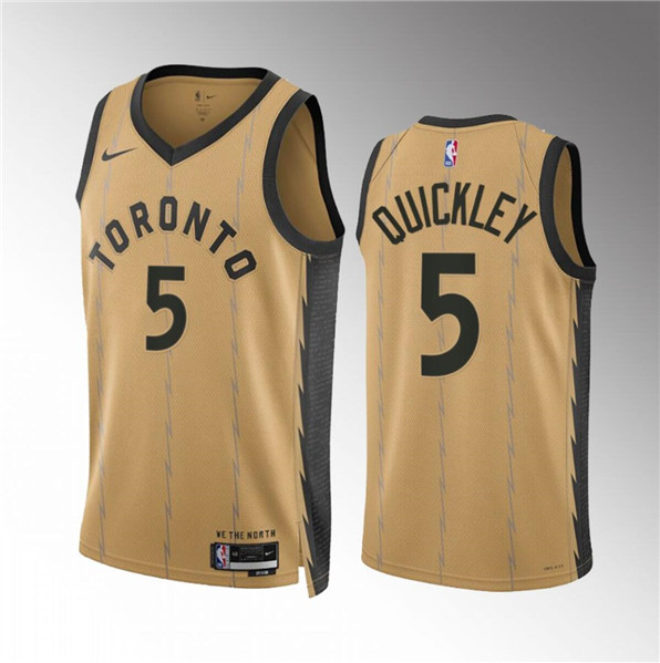 Men's Toronto Raptors #5 Immanuel Quickley Gold 2023-24 City Edition Stitched Basketball Jersey
