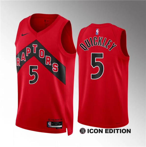 Men's Toronto Raptors #5 Immanuel Quickley Red 2023-24 City Edition Stitched Basketball Jersey