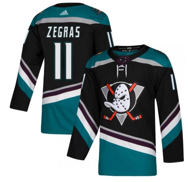 Men's Trevor Zegras Anaheim Ducks #11 Adidas Teal Alternate Authentic Black Jersey
