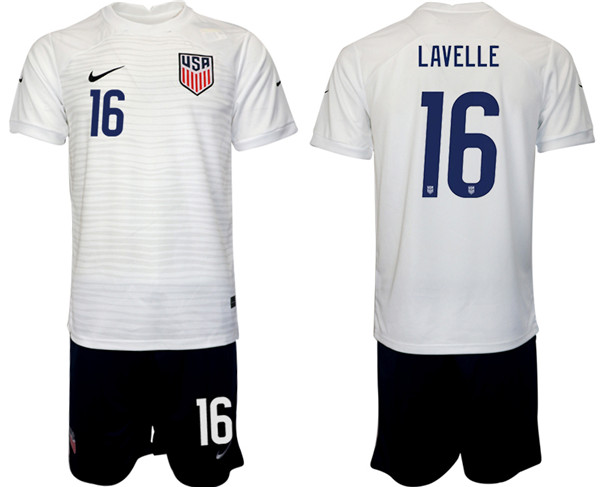Men's United States #16 Lavelle White Home Soccer 2022 FIFA World Cup Jerseys