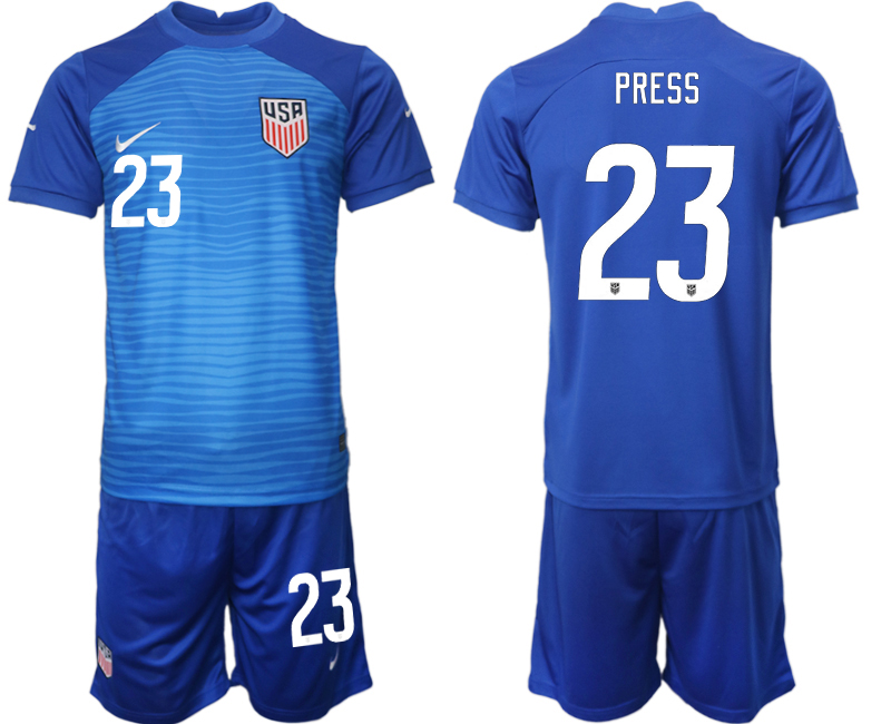 Men's United States #23 Press Blue Soccer Jersey Suit