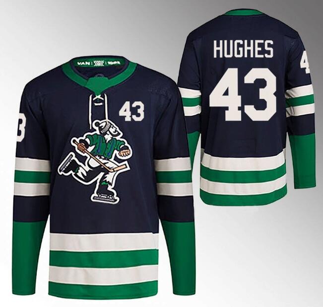Men's Vancouver Canucks #43 Quinn Hughes Navy 2022-2023 Reverse Retro Stitched Jersey