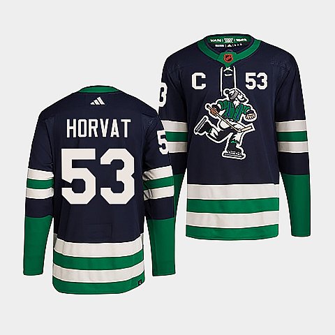 Men's Vancouver Canucks #53 Bo Horvat with C patch 2022-23 Reverse Retro Jersey