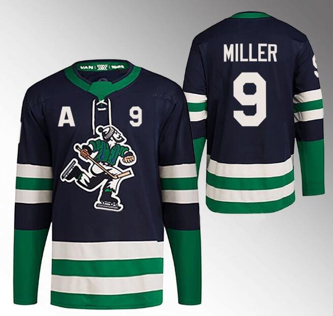 Men's Vancouver Canucks #9 J.T. Miller Navy 2022-2023 Reverse Retro Stitched Jersey