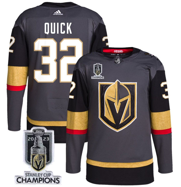 Men's Vegas Golden Knights #32 Jonathan Quick Gray 2023 Stanley Cup Champions Stitched Jersey