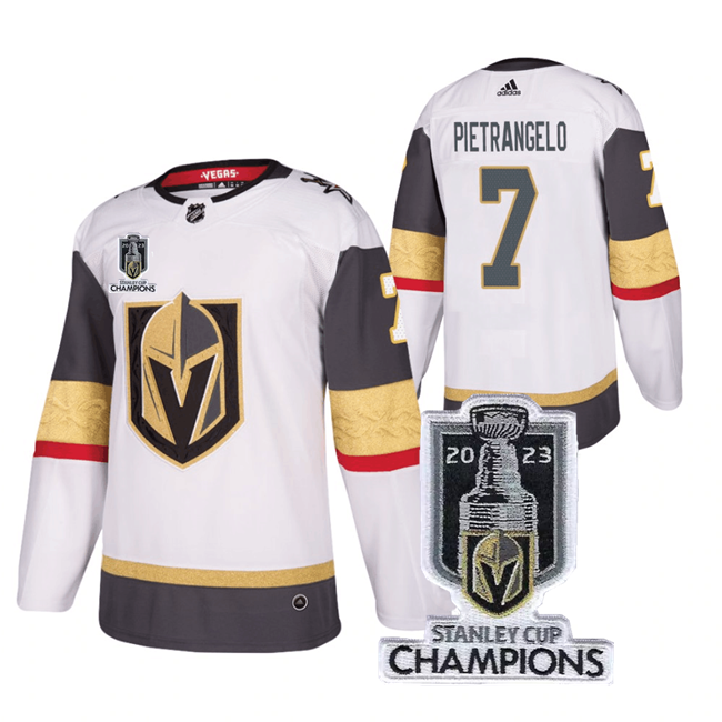Men's Vegas Golden Knights #7 Alex Pietrangelo White 2023 Stanley Cup Champions Stitched Jersey