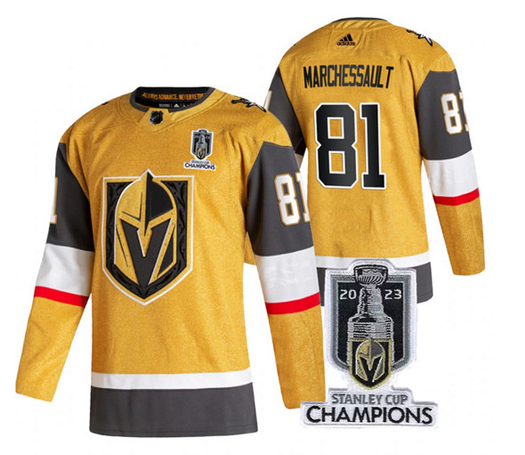 Men's Vegas Golden Knights #81 Jonathan Marchessault Gold 2023 Stanley Cup Champions Stitched Jersey