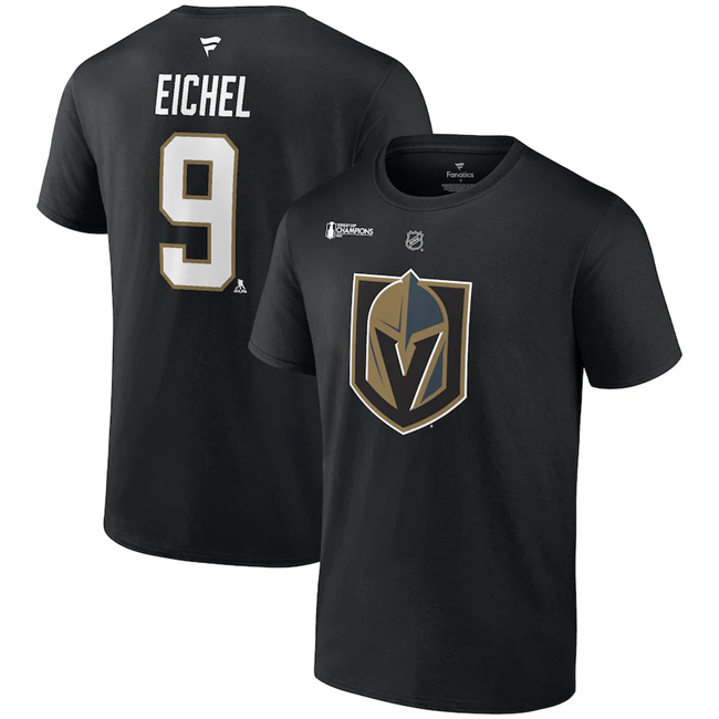 Men's Vegas Golden Knights #9 Jack Eichel Black 2023 Stanley Cup Champions Name & Number T-Shirt