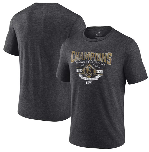 Men's Vegas Golden Knights Heather Charcoal 2023 Western Conference Champions Icing Tri-Blend T-Shirt