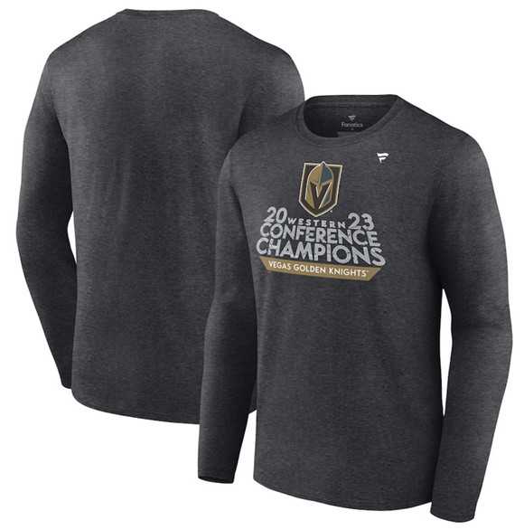 Men's Vegas Golden Knights Heather Charcoal 2023 Western Conference Champions Locker Room Long Sleeve T-Shirt