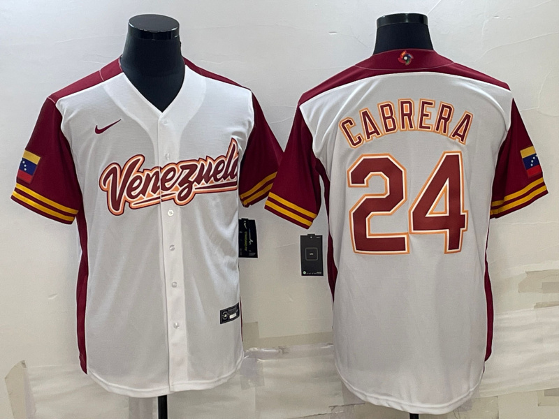 Men's Venezuela Baseball #24 Miguel Cabrera 2023 White World Baseball Classic Stitched Jersey