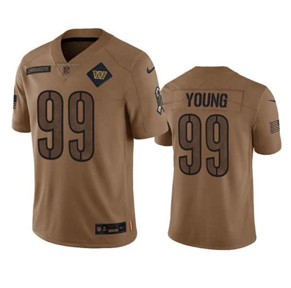 Men's Washington Commanders #99 Chase Young 2023 Brown Salute To Service Limited Football Stitched Jersey